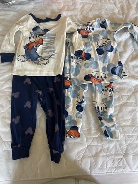 Disney Boys Navy Blue White Mickey Mouse Pajama Sets